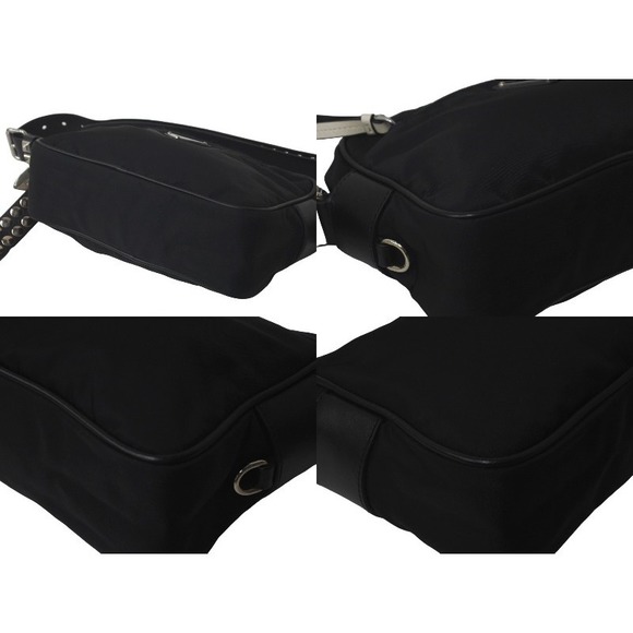 Prada Studded Shoulder Bag Triangle Logo Nylon Black - Picture 8 of 10